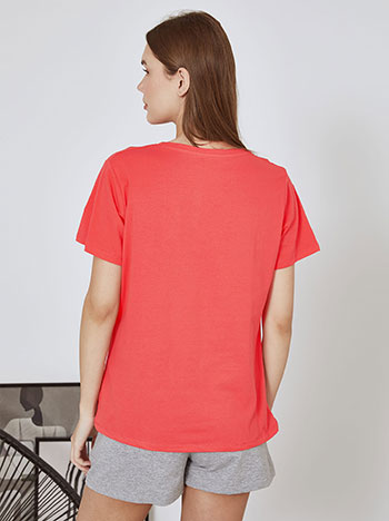 T-shirt with cotton in coral - Pose1