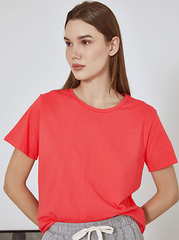 T-shirt with cotton in coral - Pose0