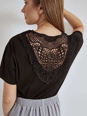 Top with broderie back in black