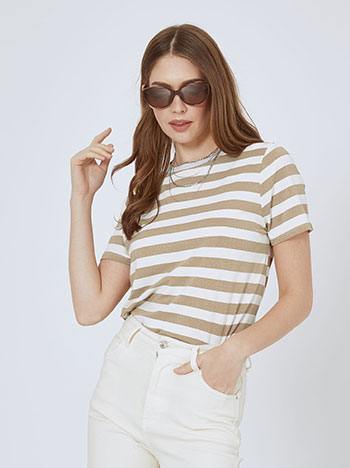 T-shirt with metallic stripes in dark beige