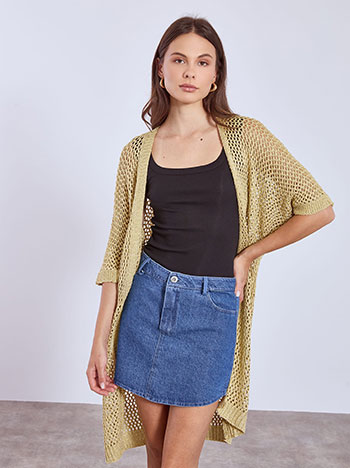 Cardigan kimono crochet metallic in gold