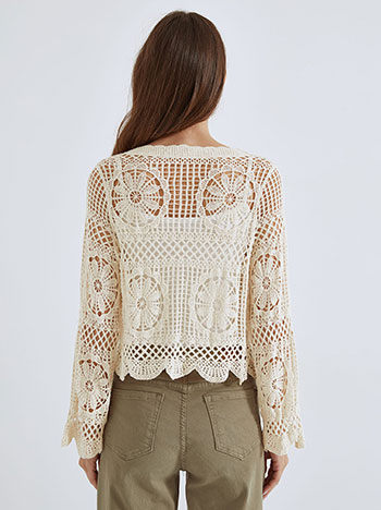 トップス CROCHET cardigan Long Sleeve Crochet Openwork Cardigan