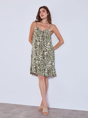 Dress mini with animal print in light khaki