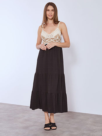 Dress maxi with crochet upper part in black