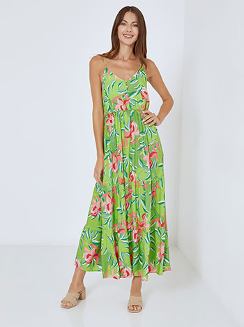 Dress printed with buttons maxi in light green
