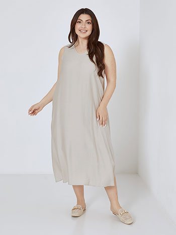 Dress midi with V neckline in light beige