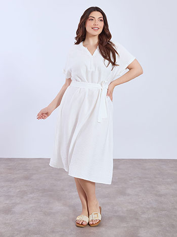 Σεμιζιέ φόρεμα με γυριστό μανίκι σε λευκό