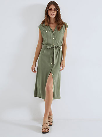 Shirtdress midi cotton in khaki