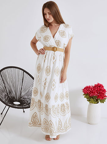 Dress maxi with metallic broderie details in white