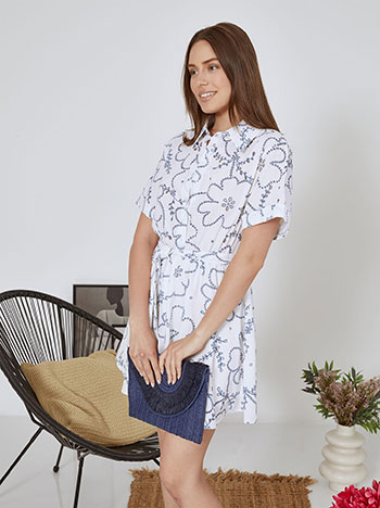 Dress mini with perforated details in white