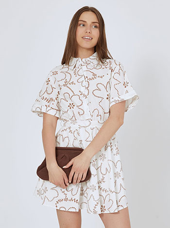 Dress mini with perforated details in off white