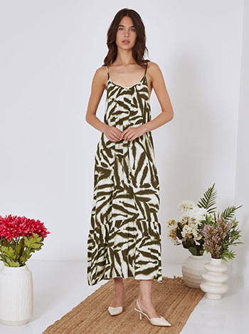 Dress cotton in animal print in dark khaki