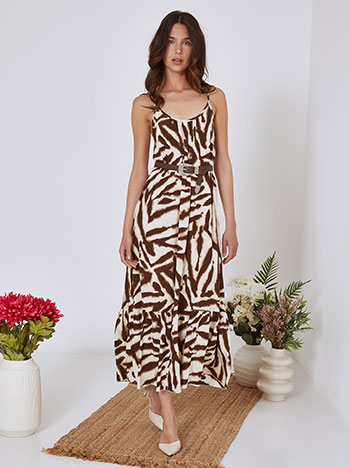 Φόρεμα βαμβακερό με animal print σε καφέ σκούρο