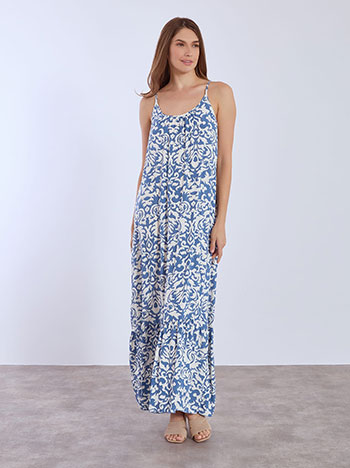 Dress printed with ruffled hemline in blue