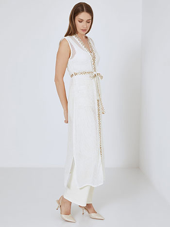 Kimono perforated knitted in light beige