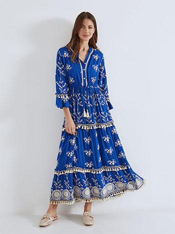 Dress maxi with tassels in blue
