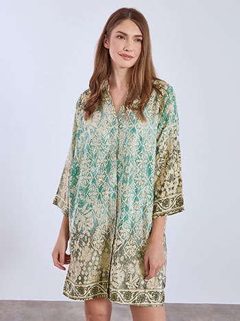 Kaftan shirt with side slits in teal