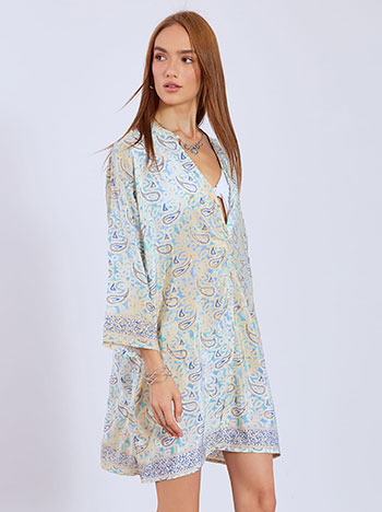 Kaftan shirt with metallic details in light blue