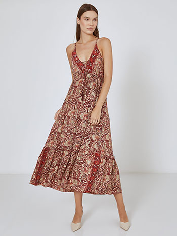 Dress with open back maxi in beige