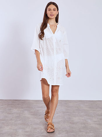 Kaftan shirt with rolled up sleeves in white