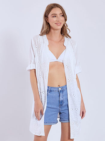 Kaftan shirt with pleats in white