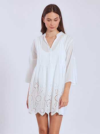 Φόρεμα καφτάνι με διάτρητο τελείωμα σε λευκό