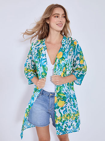 Dress kaftan with lemons in light blue