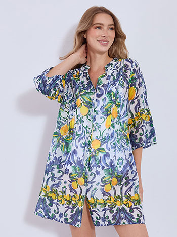 Dress kaftan with lemons in dark blue