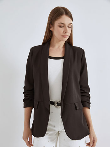 Blazer with shirred sleeves in black