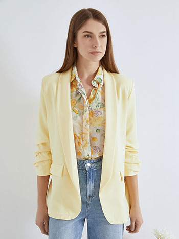 Blazer with shirred sleeves in yellow