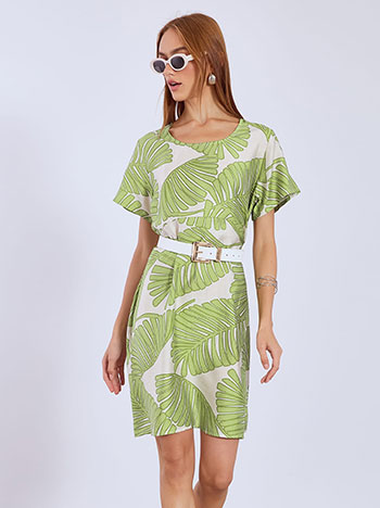 Dress printed mini with cotton in green