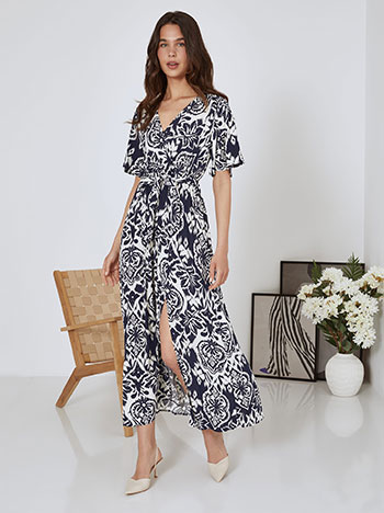 Dress maxi wrap front printed in dark blue
