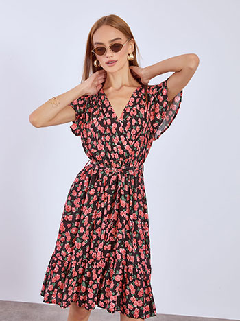 Dress mini floral with belt in black
