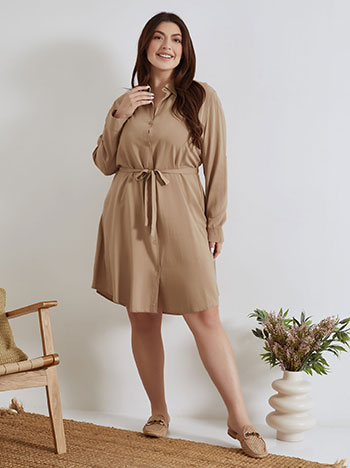 Shirtdress mini with belt in light brown