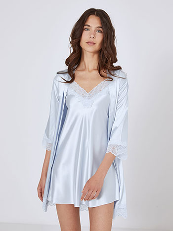 Set nightdress with robe satin in baby blue