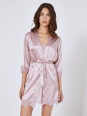Set nightdress with robe satin in purple