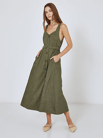 Dress with decorative buttons maxi in khaki