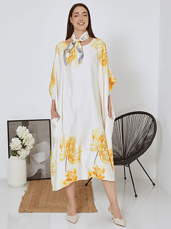 Φόρεμα μάξι εμπριμέ oversized σε κίτρινο