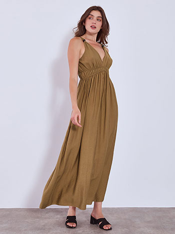 Dress maxi with shirred waistband in dark beige