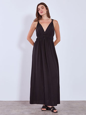 Dress maxi with shirred waistband in black