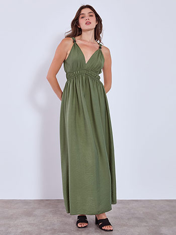 fitted lace wedding dress Modal Asymmetric Ruched Maxi Dress in Sage Green main image 1