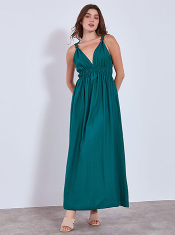 Dress maxi with shirred waistband in teal