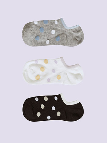 Σετ με 3 ζευγάρια πουά κάλτσες σε γκρί, λευκό, μαύρο