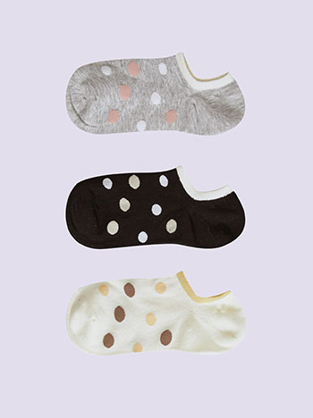 Σετ με 3 ζευγάρια πουά κάλτσες σε γκρί, μαύρο,μπεζ