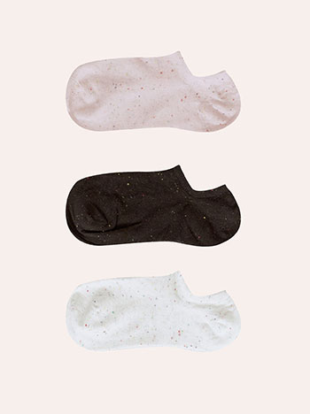 3 pack of socks in pink, black, white