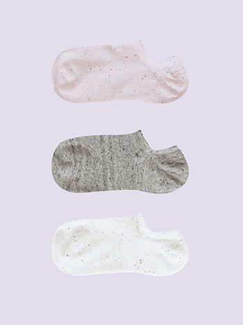 3 pack of socks in pink, grey, white