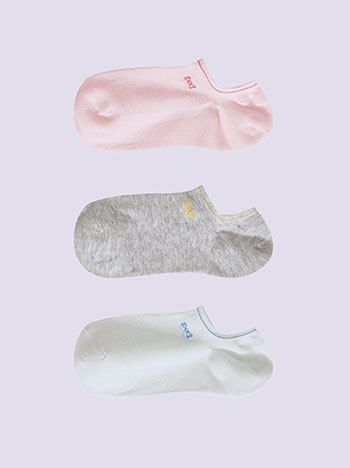 Σετ με 3 ζευγάρια κάλτσες με φιογκάκι σε ροζ, γκρί, λευκό