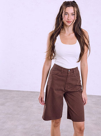 Cotton bermuda jeans in brown