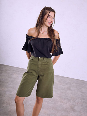 Cotton bermuda jeans in khaki