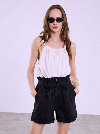 Denim shorts with rolled up hem in black